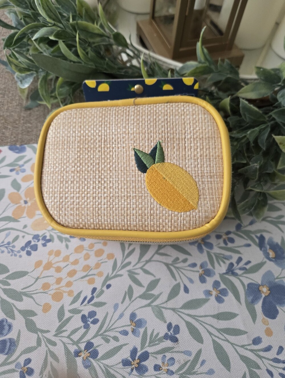 Dabney Lee Yellow Lemon Embroidered  Pill Case Organizer
